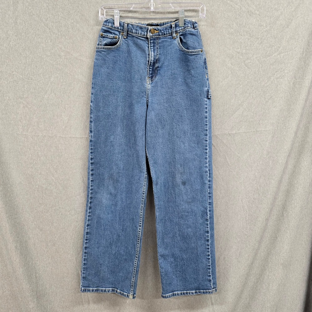 Free Assembly Wide Leg Carpenter Jeans Blue Denim High Rise 18 Utility Pockets